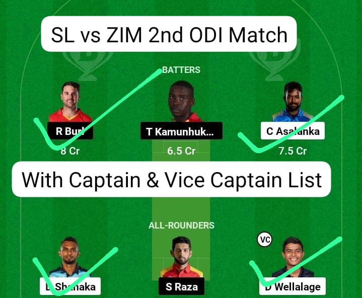 Sri Lanka vs Zimbabwe Dream11 Team Selection List : दूसरे वनडे मुकाबले में इस खिलाड़ी को बनाए कप्तान और उप कप्तान यहां से जाने पिच रिपोर्ट्स एवं प्लेइंग11